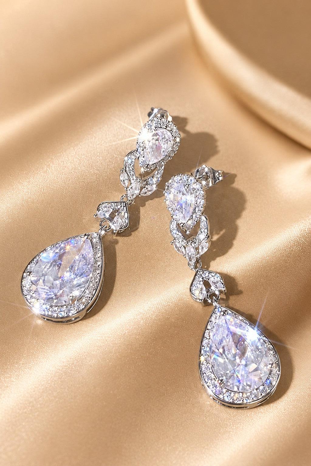Luxury Long Drop Crystal Teardrop Cubic Zirconia Dangle Earrings 941077396222 - 7 Days / Silver - COCOMELODY